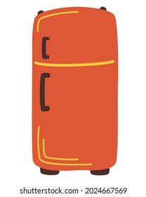 Frigorífico de cocina. Nevera retro roja en forma cerrada. Almacenamiento de productos. Ilustración vectorial de nevera plana aislada en fondo blanco.