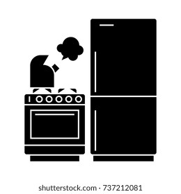 kitchen, refrigerator, stove, kettle  icon, vector illustration, sign on isolated background