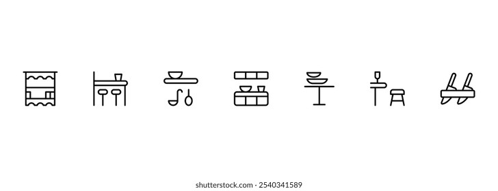 ícone relacionado à cozinha, eletrodoméstico, design de conjunto de vetor de utensílios com traço editável. Linha, sólido, linha plana, estilo fino e adequado para página da Web, aplicativo móvel, UI, design UX.