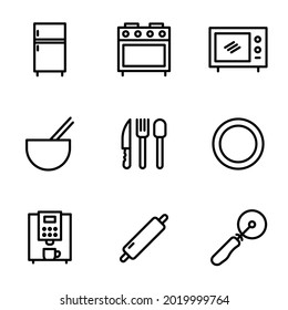  kitchen related icons. Big set isolated on white background. Thin line and outline icons. EPS Vector