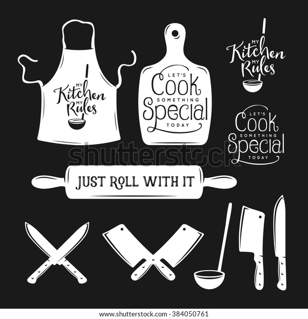 Kitchen Related Typography Set Quotes About Stock Vector Royalty Free 384050761 