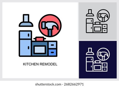 ícone de cozinha Remodel Ilustração de vetor de estilos múltiplos