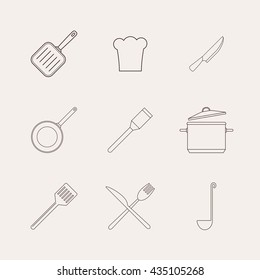 Kitchen and restaurant icon kitchenware set. Vector illustration.
