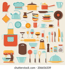 Kitchen and restaurant icon set of utensils.