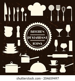 Kitchen and restaurant icons. Set of utensils.