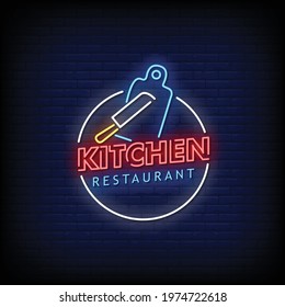 Kitchen Restaurant Logo Neon Signs Style Text Vector