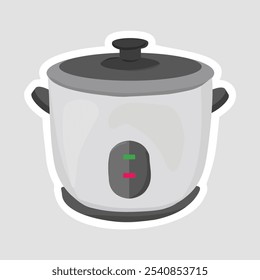 Kitchen Rice Cooker Vector Illustration Sticker – Essential Kitchen Appliance Icon for Home Cooking Themes, perfect for home decor, cooking-themed designs, and culinary education