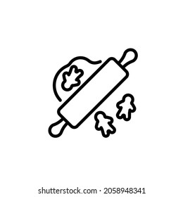 Icono de la línea del pasador giratorio de cocina. Trazo editable. Ilustración mínima de herramientas de cocina. Concepto de cocina casera y respaldo.