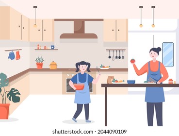 Kitchen Room Background Vector Illustration Furniture Stock Vector ...