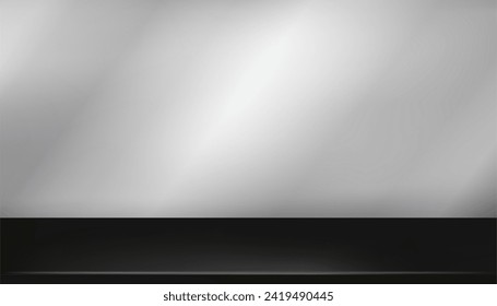 Kitchen room with Black Steel tabletop on green wall background with sunlight window shadow on silver wall background.Vector backdrop studio banner mockup for display product present

