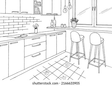 Kitchen Room Graphic Black White Interior Stock Vector (Royalty Free ...