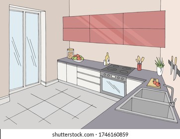 Kitchen room graphic color home interior sketch illustration vector 