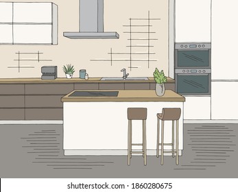 Kitchen room graphic color home interior sketch illustration vector 