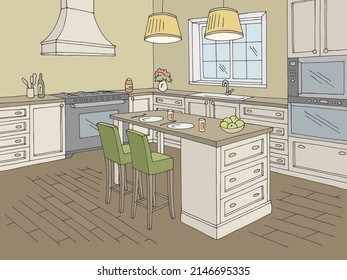 Kitchen room graphic color home interior sketch illustration vector 