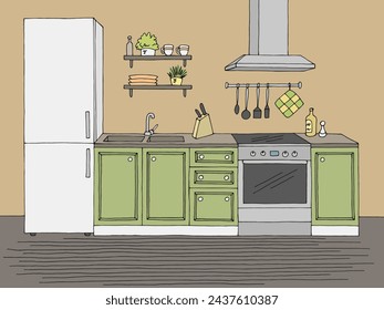 Kitchen room graphic color home interior sketch illustration vector 