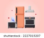 Kitchen room home appliance 3d vector household
