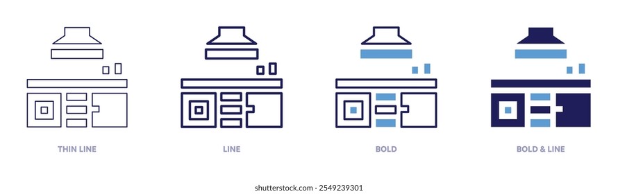 Kitchen room icon in 4 different styles. Thin Line, Line, Bold, and Bold Line. Duotone style. Editable stroke.