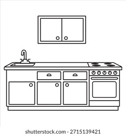 Kitchen room illustration vector coloring page