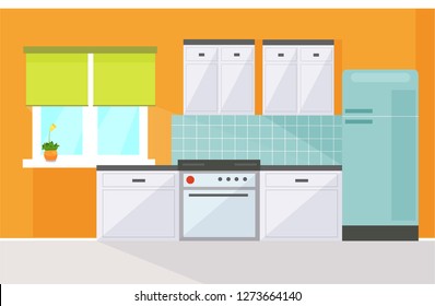 Kitchen room interior with fridge