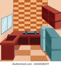 kitchen room interior vector illustration template graphic design . furniture 2d simple cartoon for decoration concept on backgrounds in flat style