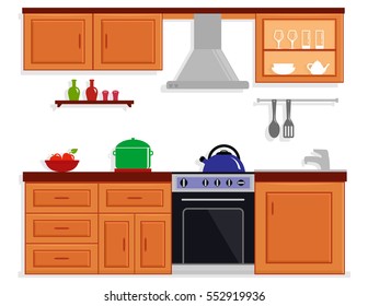 kitchen room isolated interior with modern furniture. cozy kitchen interior. 