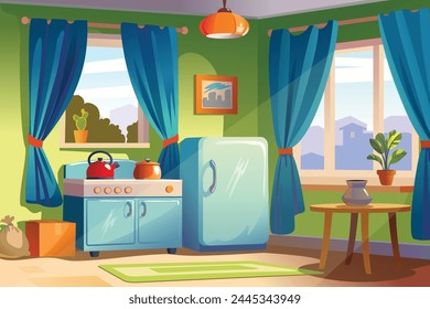 Kitchen. A room with a refrigerator and dishes.