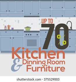Kitchen Room Sale Up to 70 Percent Banner Vector Illustration