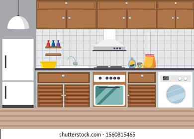 Kitchen room with stove and refridgerator illustration