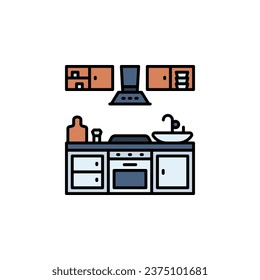 icono vector de la sala de cocina. estilo de línea rellenado con icono inmobiliario. uso perfecto para logotipo, presentación, sitio web y más. estilo de línea de color de diseño de iconos moderno