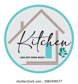 
Kitchen room writing, vector design, a mix of black, brown and green tosca on a gray background for shabby chic home displays and so on and editable illustrations