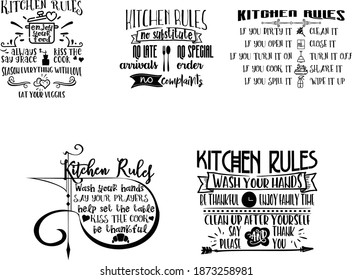 Kitchen Rules Bundle is suitable for t-shirt, laser cutting, sublimation, hobby, cards, invitations, website or crafts projects. Perfect for magazine, news papers, posters, in logo etc.