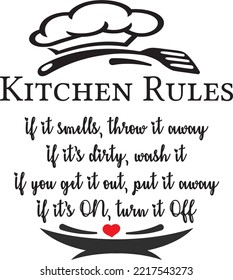 Kitchen Rules, vector, wording design, lettering, beautiful quotes, wall decals, wall artwork, poster design isolated, Funny wall stickers