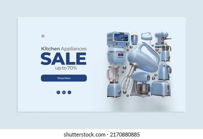 Kitchen Sale Web Page Template With Hand Mixer 3D Illustration