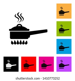 Kitchen Saucepan on Fire Icon in Different Color Background