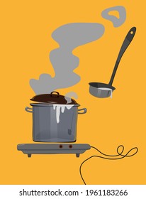 Kitchen. A saucepan on the stove. Vector.