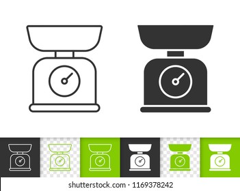 Kitchen Scale black linear and silhouette icons. Thin line sign of food weight. Cooking outline pictogram isolated on white, color, transparent. Vector Icon shape. Kitchen Scale simple symbol closeup