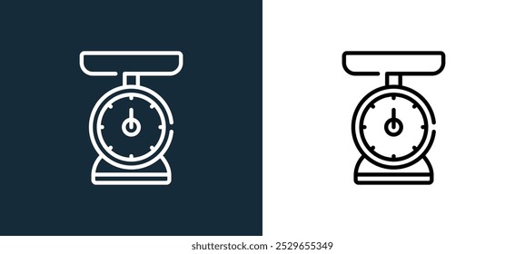 kitchen scale icon isolated on white and black colors. kitchen scale outline linear vector icon from kitchen collection for mobile apps, web and ui.