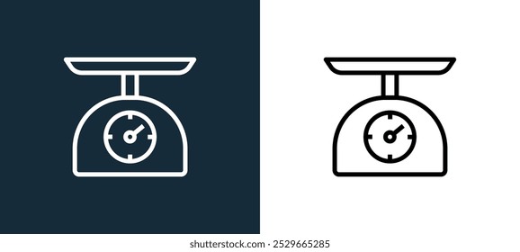 kitchen scale icon isolated on white and black colors. kitchen scale outline linear vector icon from bakery collection for mobile apps, web and ui.