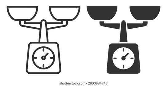 kitchen scale icon set with dial and two weighing pans vector illustration on transparent background