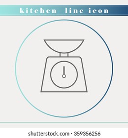 Kitchen scale outline thin line icon. Household appliance, kitchen and restaurant accessories, equipment, cooking utensil, cutlery tools, kitchenware and cookware for food preparation. Flat design.