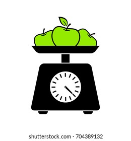  Kitchen scale vector icon on white background, green apple   