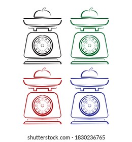 Vektorgrafik in Küchengröße. Küchenmessgerät. Die skale Vektorgrafik-Rahmenzeichnung