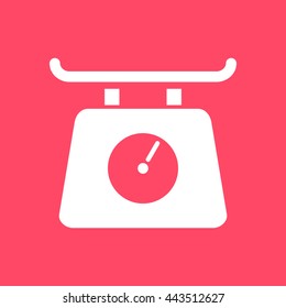 Kitchen Scale white icon on magenta color background. Eps-10.