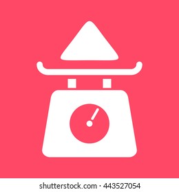 Kitchen Scale white icon on magenta color background. Eps-10.