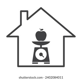 kitchen scales with apple in house frame icon