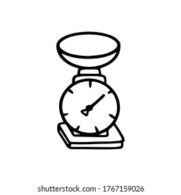 báscula de cocina icono de doodle de calorías aislado
