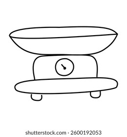 Kitchen scales, hand drawn. Doodle illustration, vector, isolated on white background
