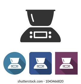 Kitchen scales icon in different variants with long shadow