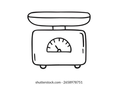 Icono de escalas de cocina dibujado a mano. Símbolo de Clipart de dibujo de esquema. Ilustración vectorial