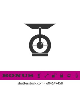 Kitchen scales icon flat. Black pictogram on white background. Vector illustration symbol and bonus button